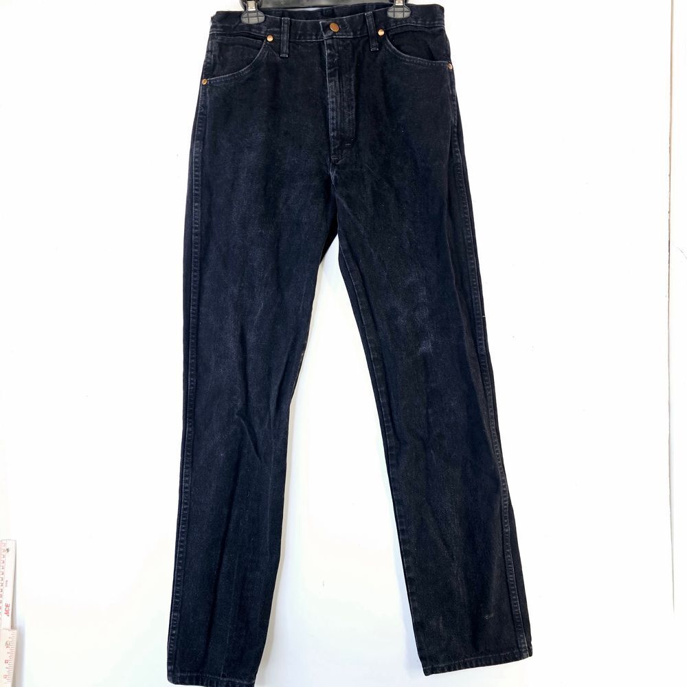 Vtg Wrangler Black Denim Straight Leg Jeans Men's 34x36 Classic Fit Casual Pants